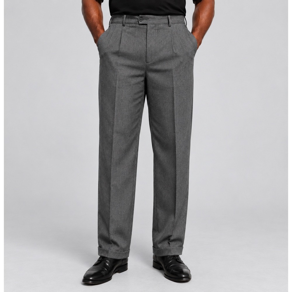 Brooks Brothers Mens Grey 100% Wool Pleated Cuffed Dress Pants Made in Canada